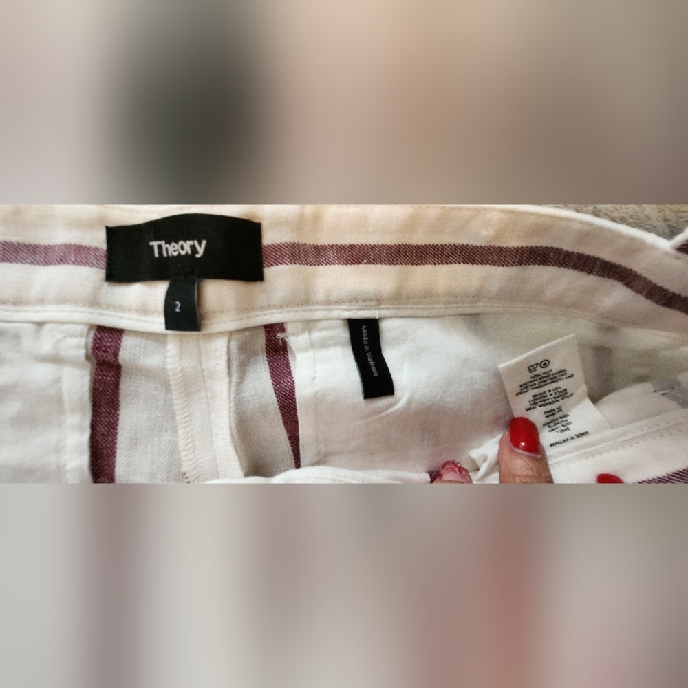 Theory Cream and Purple Striped Pants - Picture 9 of 10